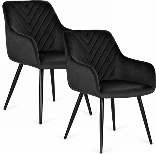 ModernHome set van 2 zwarte fluwelen eetkamerstoelen met armleuningen