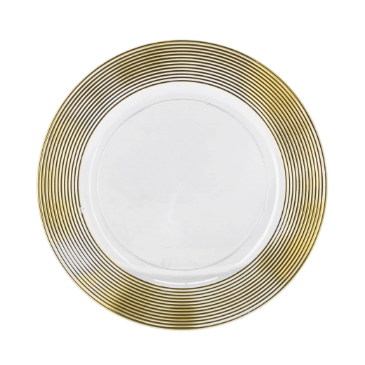 Decoratieve onderbord-onderzetter rond 33 cm transparant met gouden strepen - 1 stuk