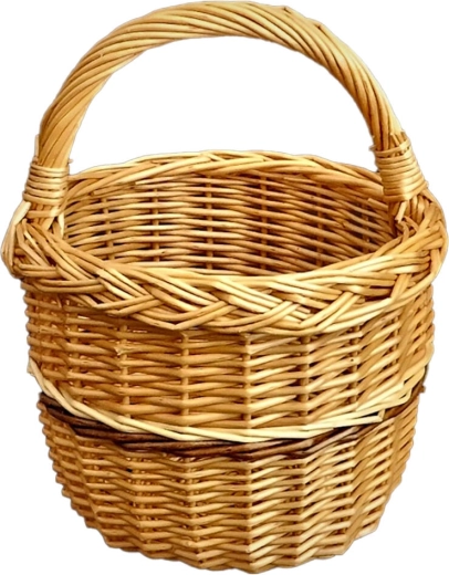 Gevlochten rieten paddenstoelenmand gelakt 20 × 28 cm