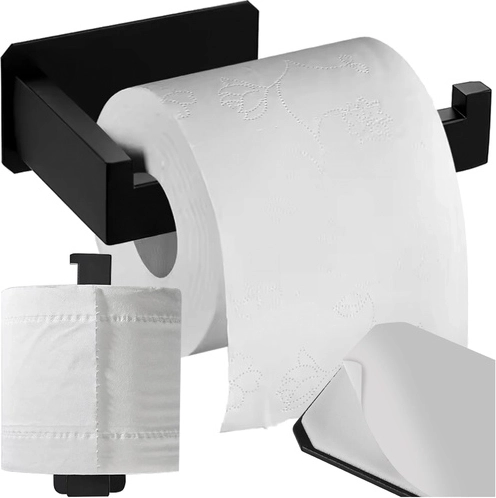 Zwarte loft toiletrolhouder RUHHY, zelfklevend metalen wandmodel
