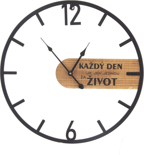 Wandklok van hout en metaal „Elke dag…“ 50 cm