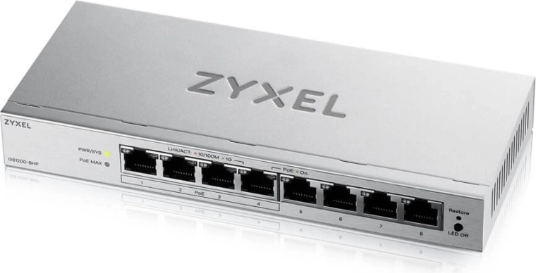 Zyxel GS1200-8HPv3 – 8-poorts gigabit PoE-switch beheerd via web