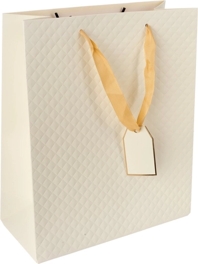 Papieren cadeauzak quilt 26 × 12 × 32 cm – Beige