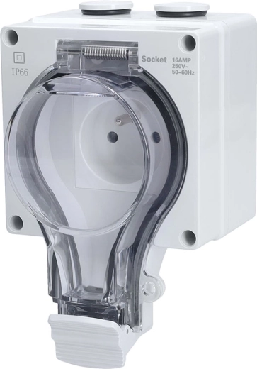 Solight buitenstopcontact 230 V 16 A IP66 met transparant deksel