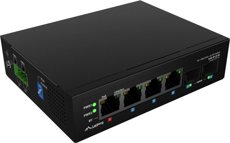 Lanberg lichte industriële PoE-switch voor DIN-rail 4× RJ45 + 2× SFP gigabit