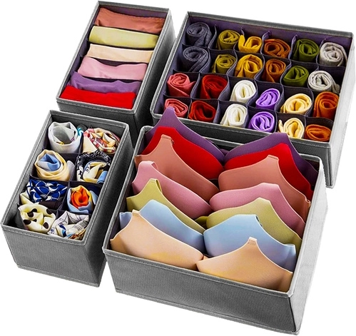 Set van 4 lade-organizers voor ondergoed – grijs