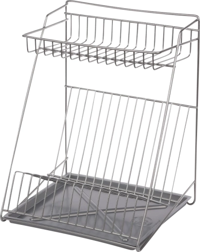 Dubbellaags afdruiprek voor servies 30 cm, zilver, met lekbak Metpol