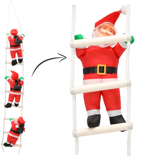 Kerst hangdecoratie drie Kerstmannen op een ladder 30 cm