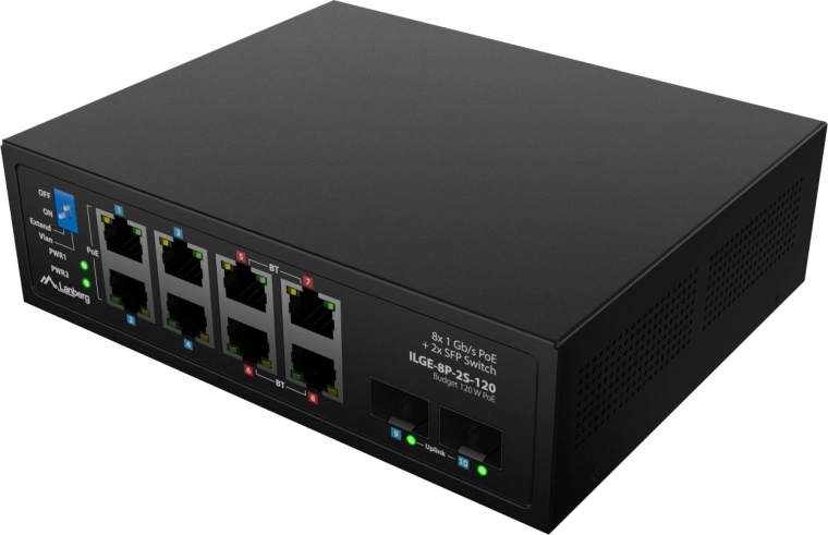 8× Gigabit PoE + 2× SFP-uplink voor flexibele topologie