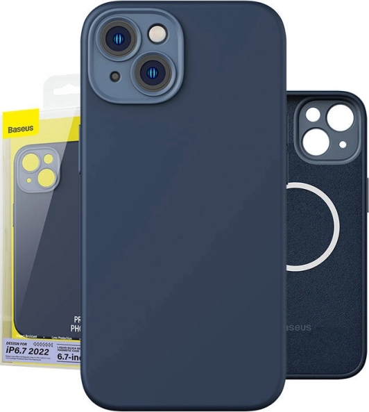 Magnetische hoes en set gehard glas voor iPhone 14 Plus - Baseus Liquid Silica blauw