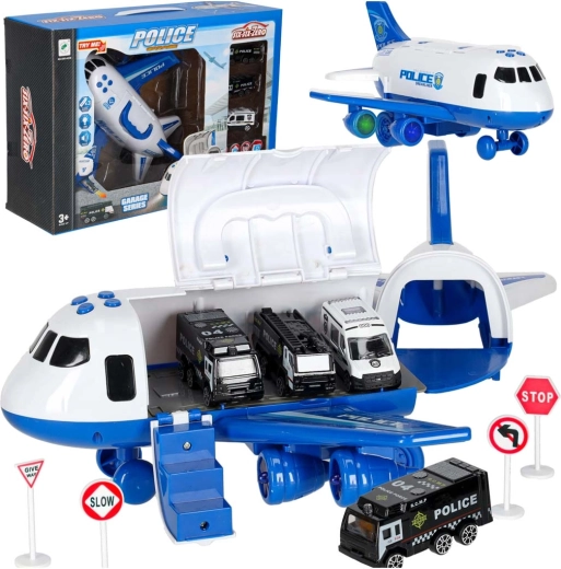 Interactief politie-transportvliegtuig met autootjes, licht en geluid