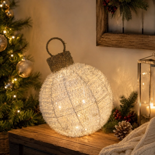 Witte draaiende kerst-ledbol 25 × 34 cm
