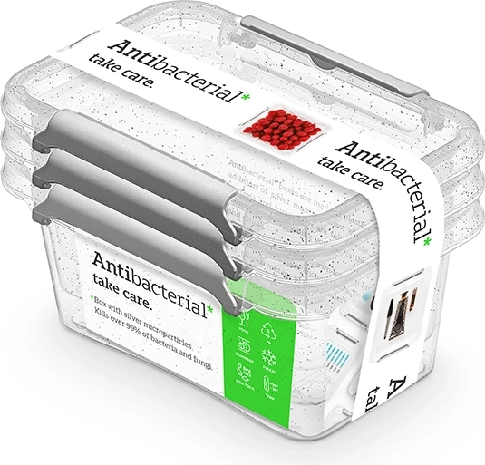 Antibacteriële set van 3 plastic bewaardozen voor voedsel 500 ml