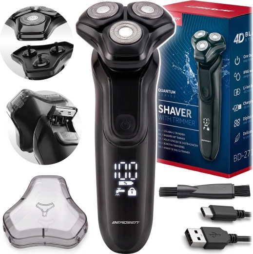 Berdsen elektrische roterende scheerapparaat met trimmer IPX6 en USB‑C