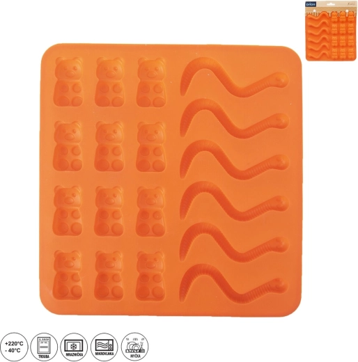 Siliconen vorm voor gummybeertjes – wormpjes en beertjes, 18 stuks, oranje
