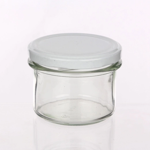 Set van 6 potjes 235 ml met witte deksels Ø 82