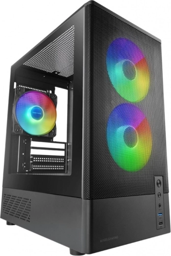 Mars Gaming MC-ONYX zwarte microATX-behuizing met 3× ARGB-ventilatoren