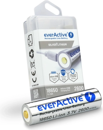 Oplaadbare 18650-accu 3,7 V Li‑ion 2600 mAh met micro‑USB EVERACTIVE