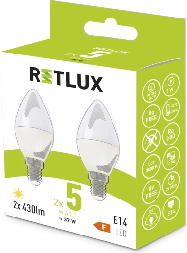 Retlux LED-lamp C37 E14 warm wit 5 W - 2 stuks
