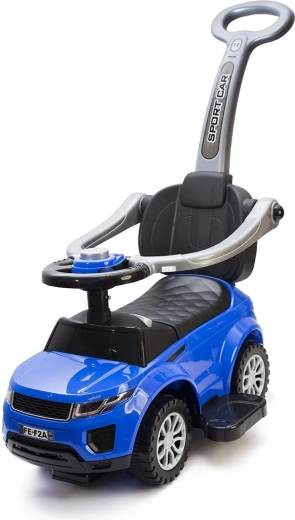 Kinderloopauto en rijwagentje 2-in-1 met duwstang en claxon, blauw