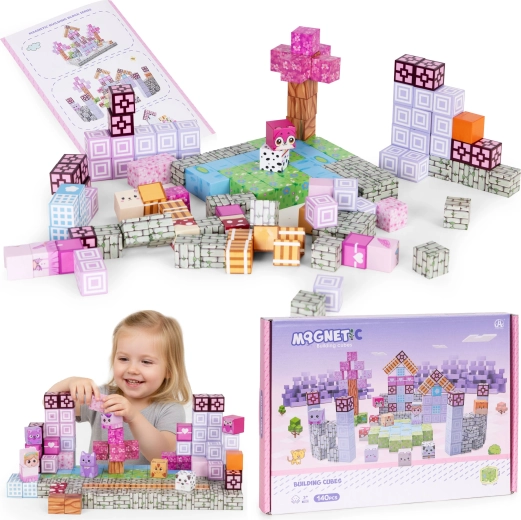 Magnetische bouwstenen voor kinderen 140 stuks – roze