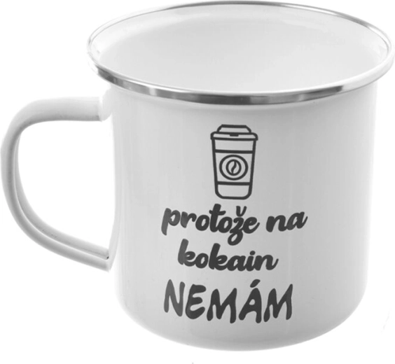 Witte emaille mok „Omdat…” 500 ml