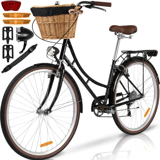 Dames stadsfiets AVILO zwart met mandje - 1 stuk