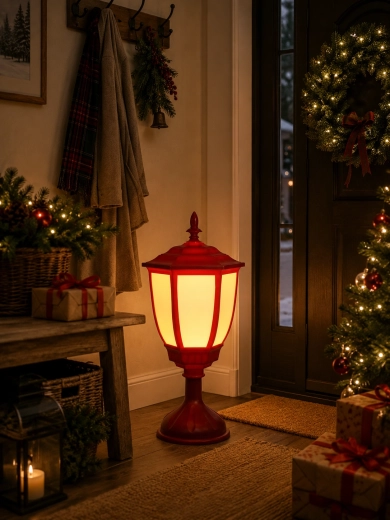 Kerst-lantaarn met rode LED, 55 cm, met warm wit licht
