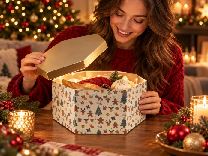 Kerstmotief klaar om cadeau te geven