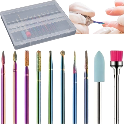 Set diamant- en keramische frezen voor nagels en nagelriem, 10 stuks in etui