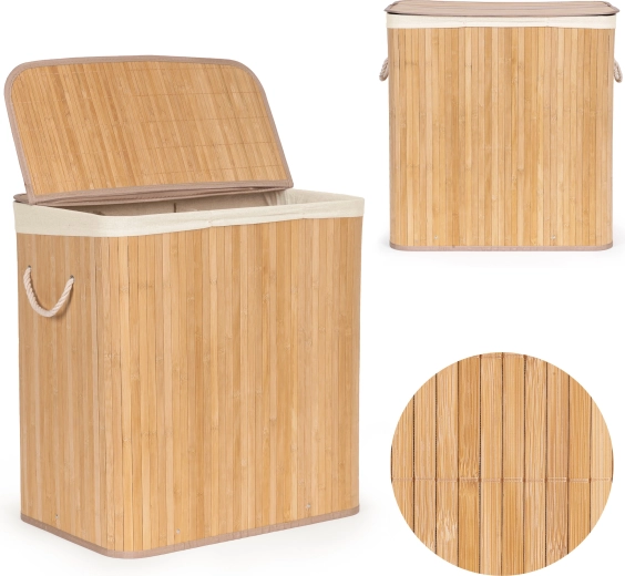 Bamboe wasmand ModernHome 150 l met 3 vakken en deksel