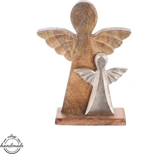 Engel van mangohout met metalen detail 32,5 cm