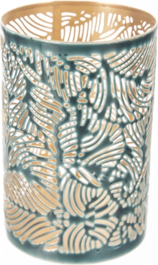 Metalen kandelaar goud-blauw 15 cm