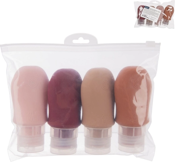 Reisflesjes van siliconen voor cosmetica in etui met zuignappen - 5 stuks