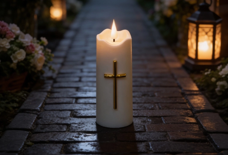 LED-kaars 5 × 13 cm wit met gouden kruis