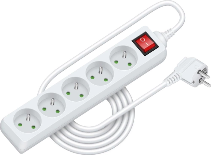 Retlux-verlengsnoer met schakelaar, 3 m, 5 stopcontacten