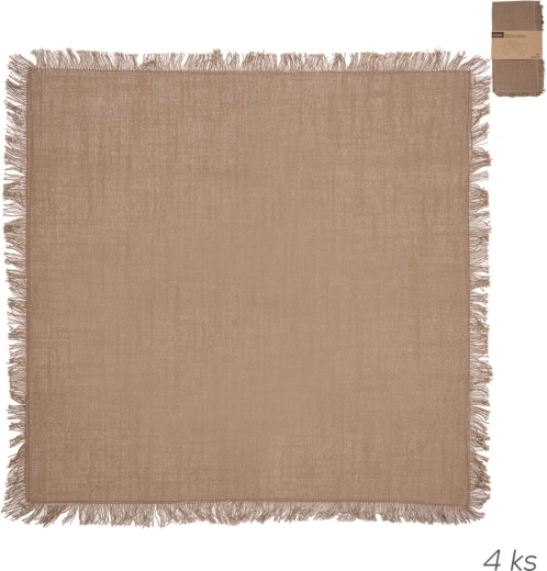 Katoenen servetten in natuurlijke bruin/beige tint met franjes 45 × 45 cm, 4 stuks
