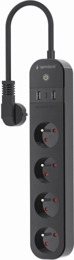 Intelligente Tuya WiFi-overspanningsstekkerdoos 4× FR-stopcontact, 2× USB‑A en 1× USB‑C, zwart