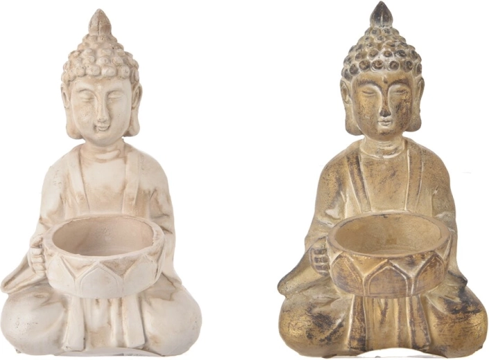 Boeddha-waxinelichthouder van polyresin 9 × 9 × 14 cm (2 varianten)