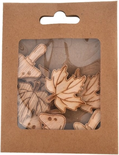 Houten decoraties paddenstoelen en bladeren 8 stuks