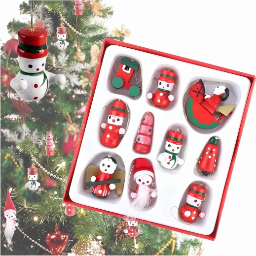Houten kerstversieringen voor de kerstboom, 10 stuks