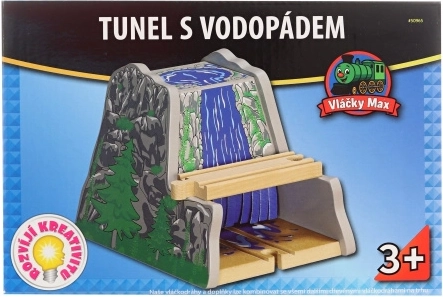 Maxim houten tunnel met waterval