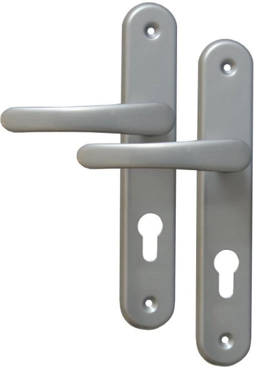 Deurbeslag MICHAELA, kruk met sleutel, hartafstand 72 mm, zilver