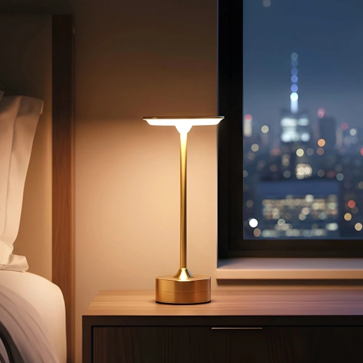 Gouden oplaadbare tafellamp met instelbare lichttemperatuur en helderheid