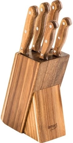 Set van 5 keukenmessen in houten blok Wood