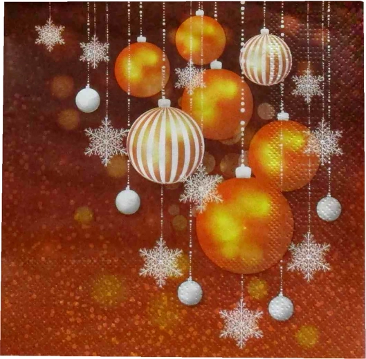Kerstservetten met gouden ballen 33 × 33 cm, 3-laags - 1 stuk