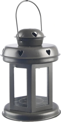Decoratieve metalen lantaarn met hart, grijs, 20 cm