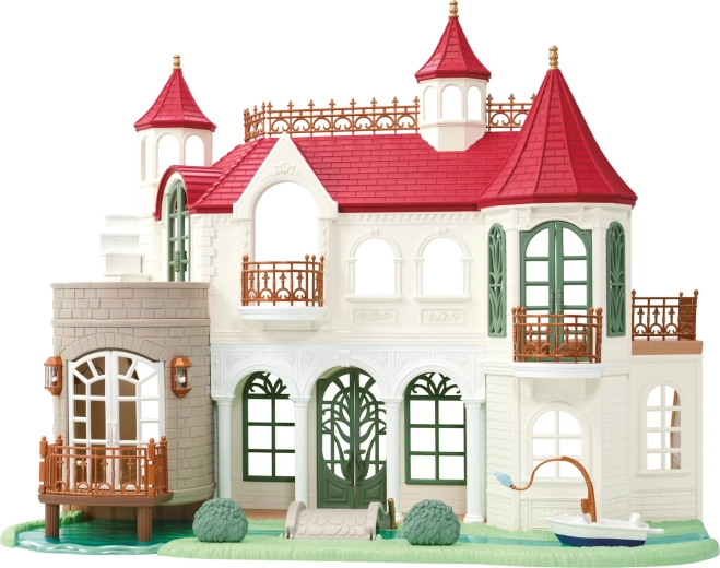 Sylvanian Families villa met rood dak aan de rivier