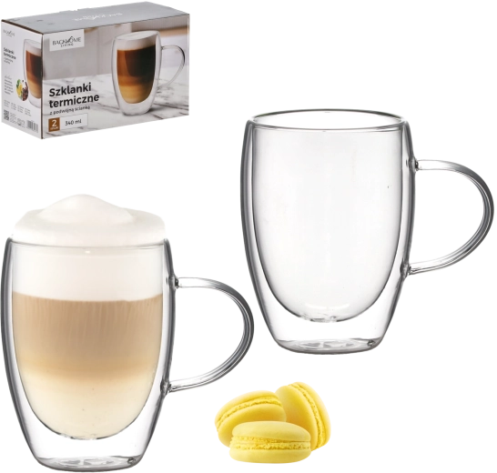 Set van 2 dubbelwandige thermoglazen met oor 340 ml