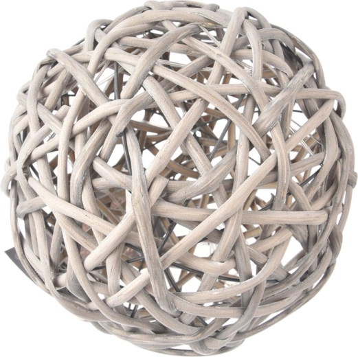 Grijze rotan LED-lichtbol 20 cm met timer